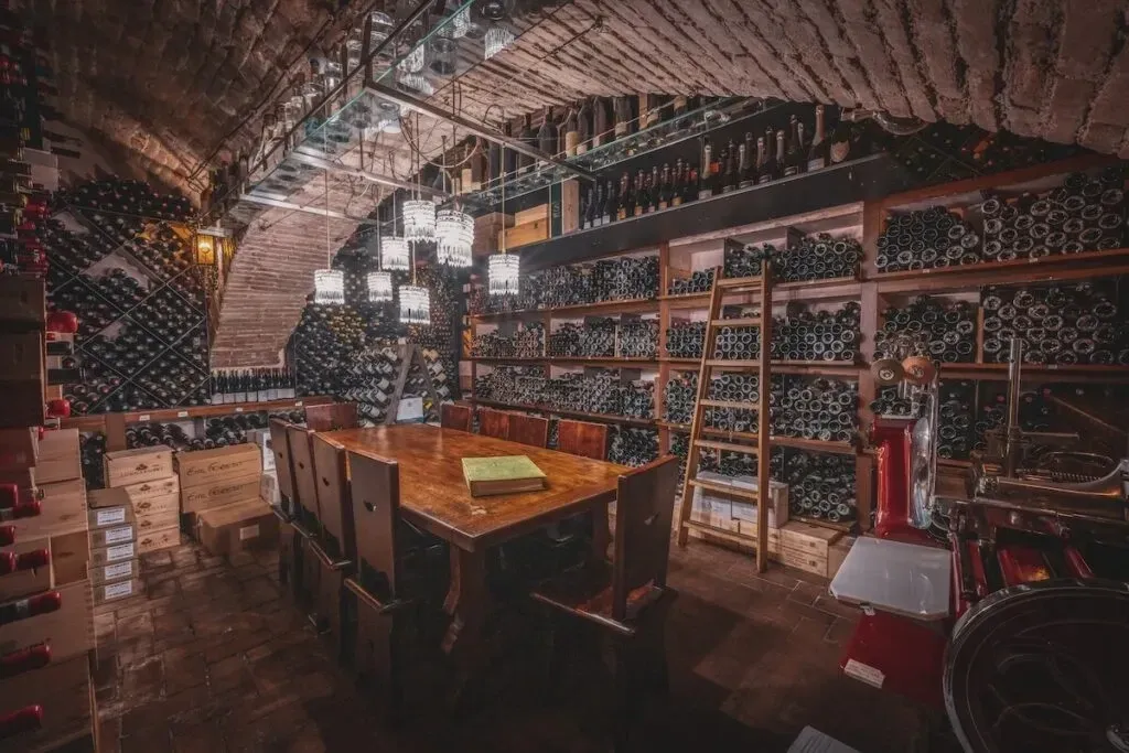 Interior of Antica Bottega del Vino historic wine bar and restaurant in Verona