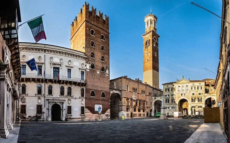 Piazza dei Signori known as Piazza Dante in Verona's historic center